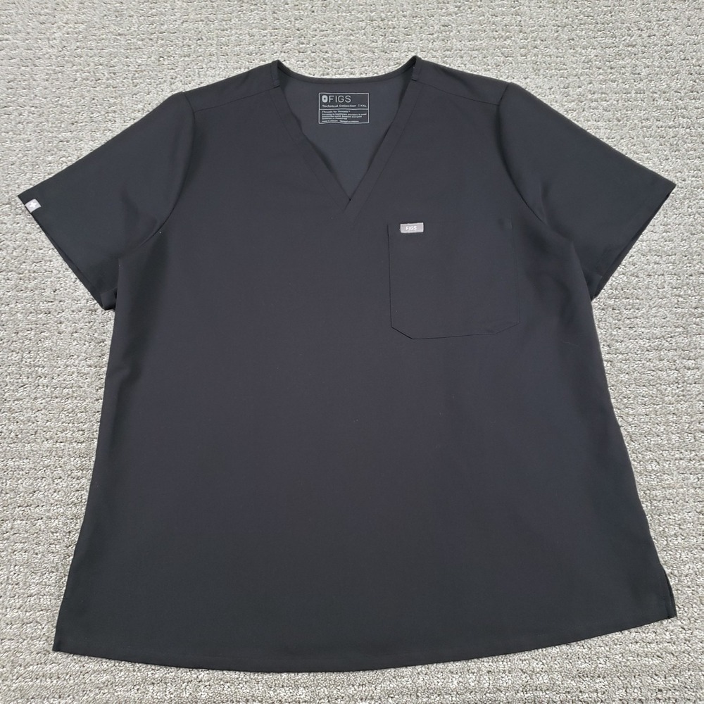 FIGS Scrub Top Womens XXL Black Catarina One-Pocket Style FW1000 Medical Nursing